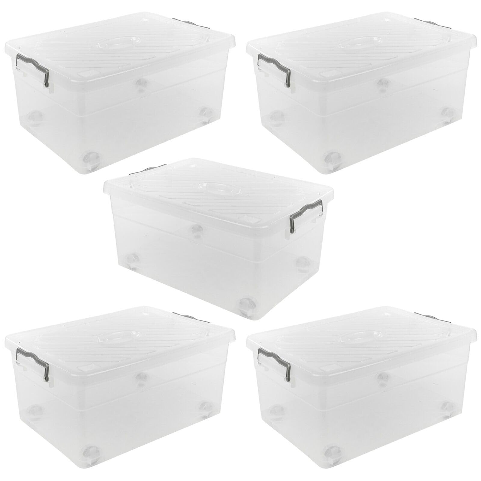 Urbnliving Clear 40L Plastic Stackable Airtight Storage Box Clip Lock Lid On 4 Wheels