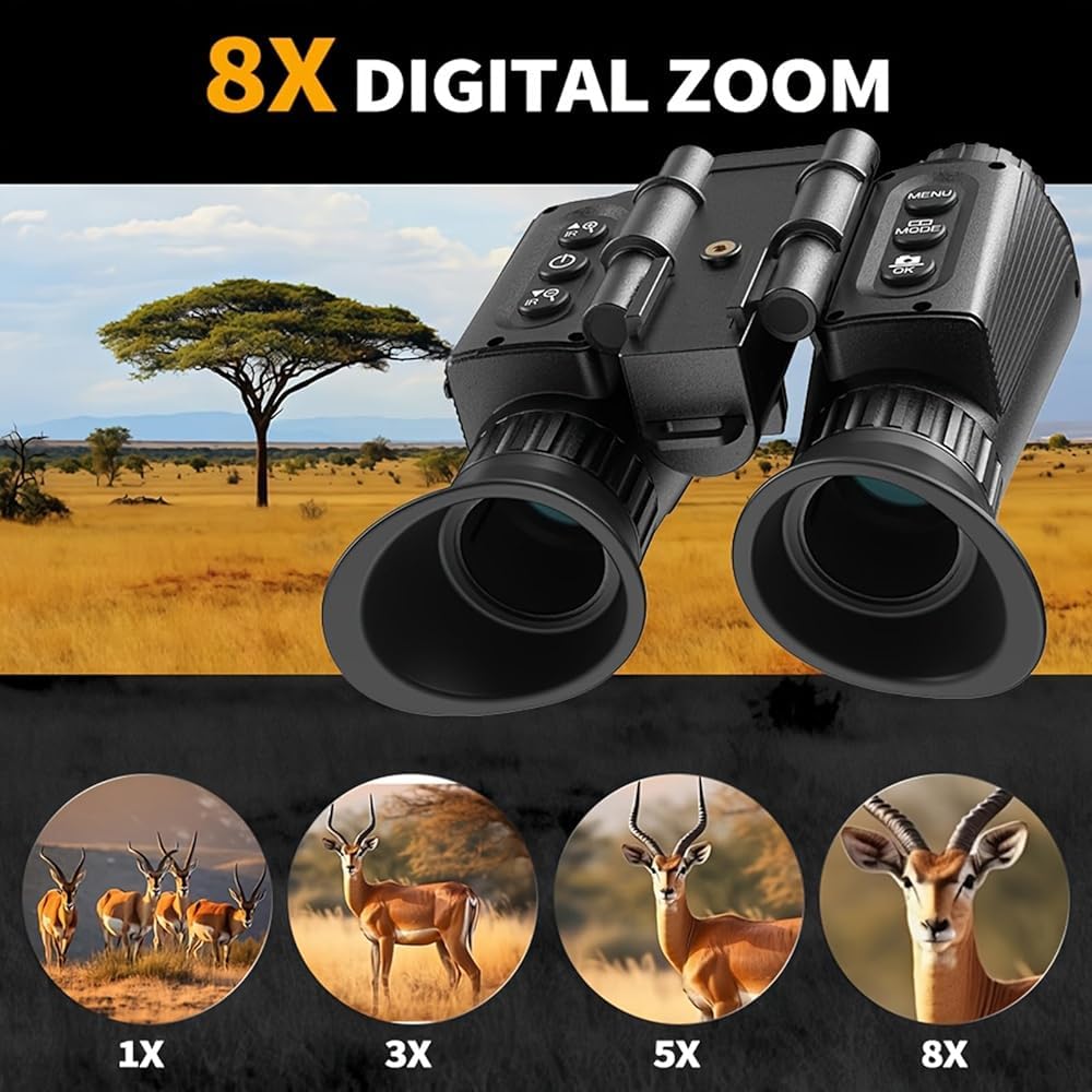 Prismáticos digitales de visión nocturna - Zoom 8x, 4K HD, enfoque manual para caza, camping, vigilancia al aire libre