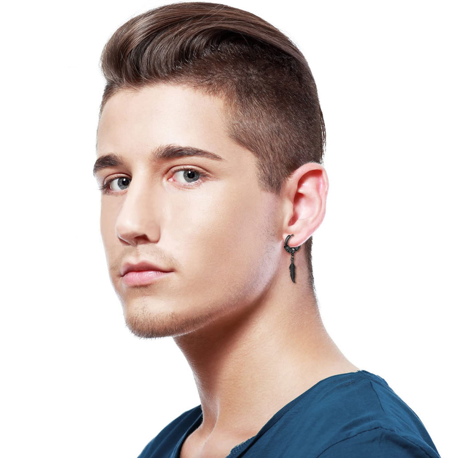 Kolczyki koła z piórami punk stal nierdzewna liść huggie kolczyki sztyfty na zawiasach unisex piercing biżuteria obręcz wiszące kolczyki dla kobiet mężczyzn, Stal nierdzewna, Bez kamieni szlachetnych