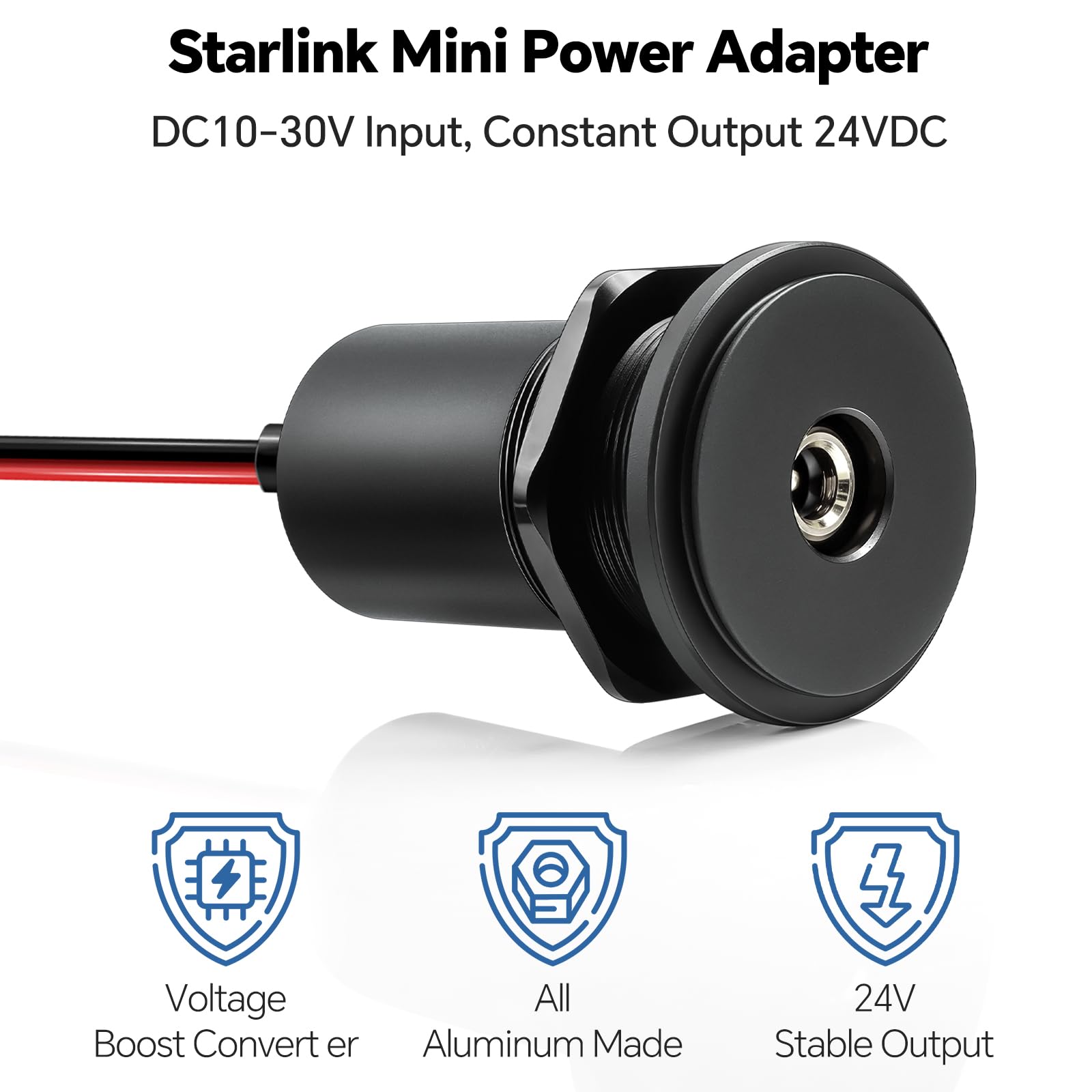 Acegoo Adattatore Power Boost da 12 V per Starlink Mini, convertitore step-up da 12 V a 24 V a mini piatto Power SL, presa di alimentazione in alluminio da 24 V CC per camper, barche, rimorchi, auto