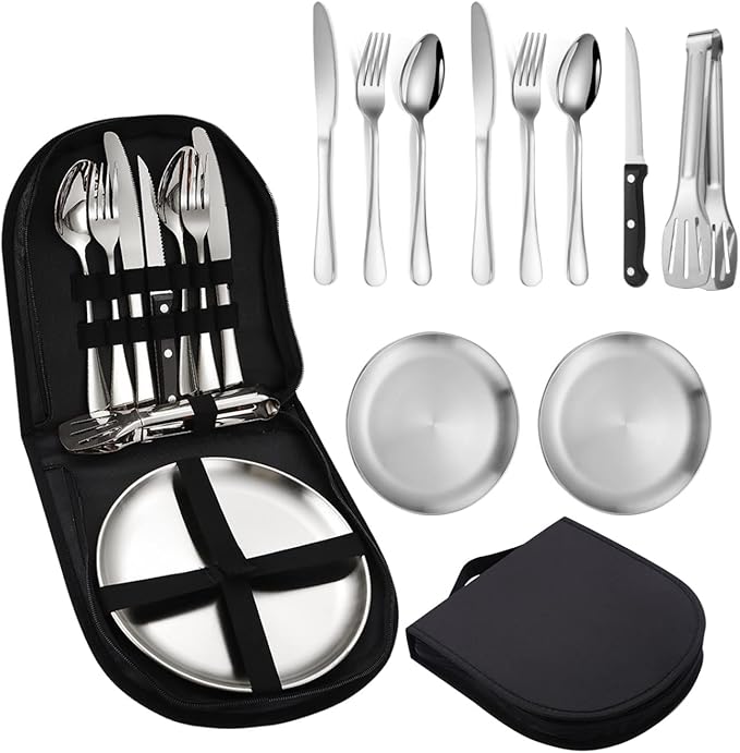 YoBest Camping Cutlery Set,Portable Cutlery Set with Case Picnic Set