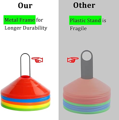 Miniatura 6 de Paquete de 50 conos de disco, conos de fútbol para taladros con bolsa de malla y soporte, conos de entrenamiento de fútbol para entrenamiento de