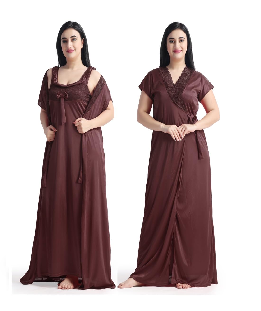 Night KeysWomen Nighty with Robe Free Honeymoon Two Piecs Nighty Set