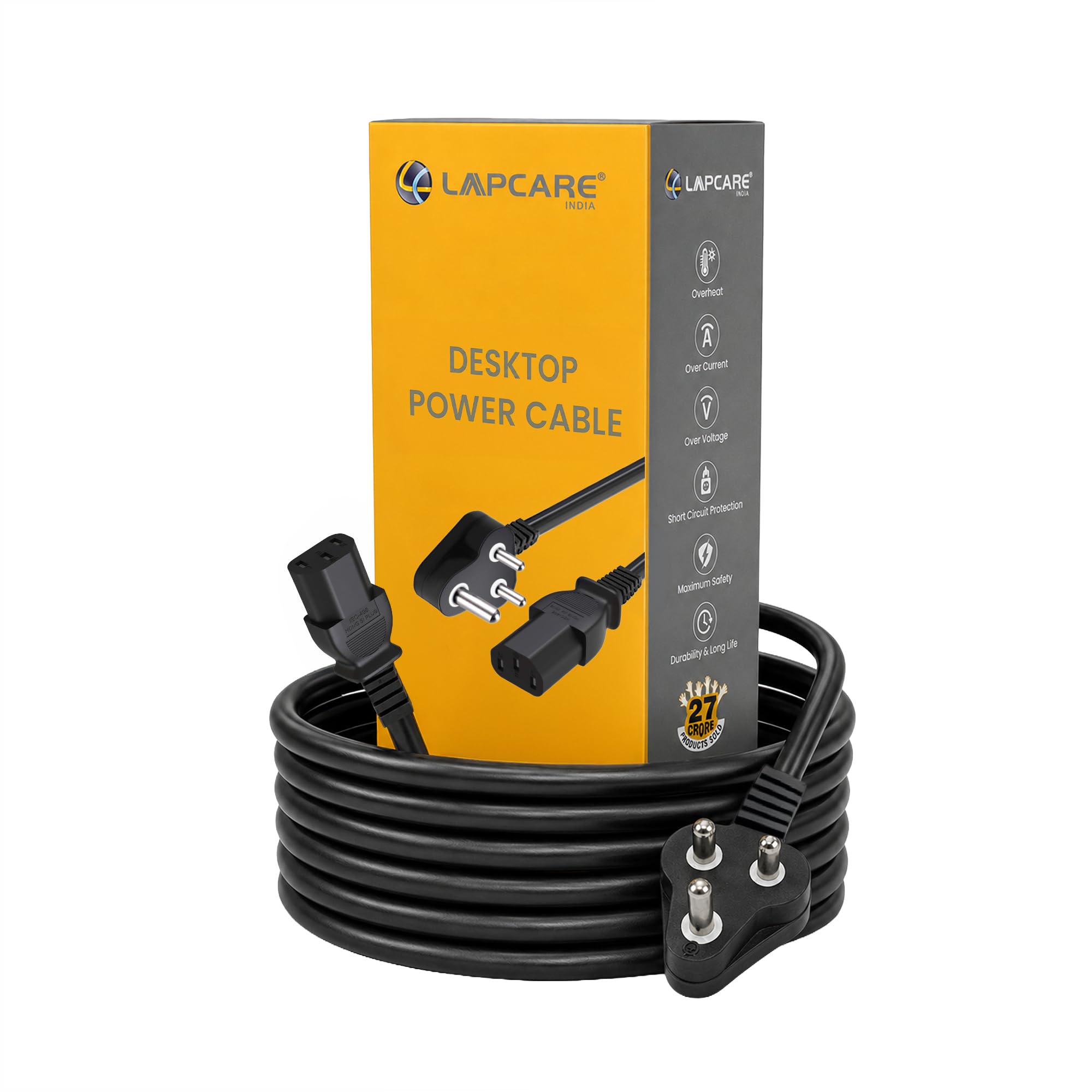 Lapcare Desktop Power Cable 3 Pin Power Cord | Heavy Duty 18AWG Copper Wire | Universal AC Power Cable for Desktop PC, Monitor, CPU, Printer, TV, UPS & SMPS-image-48