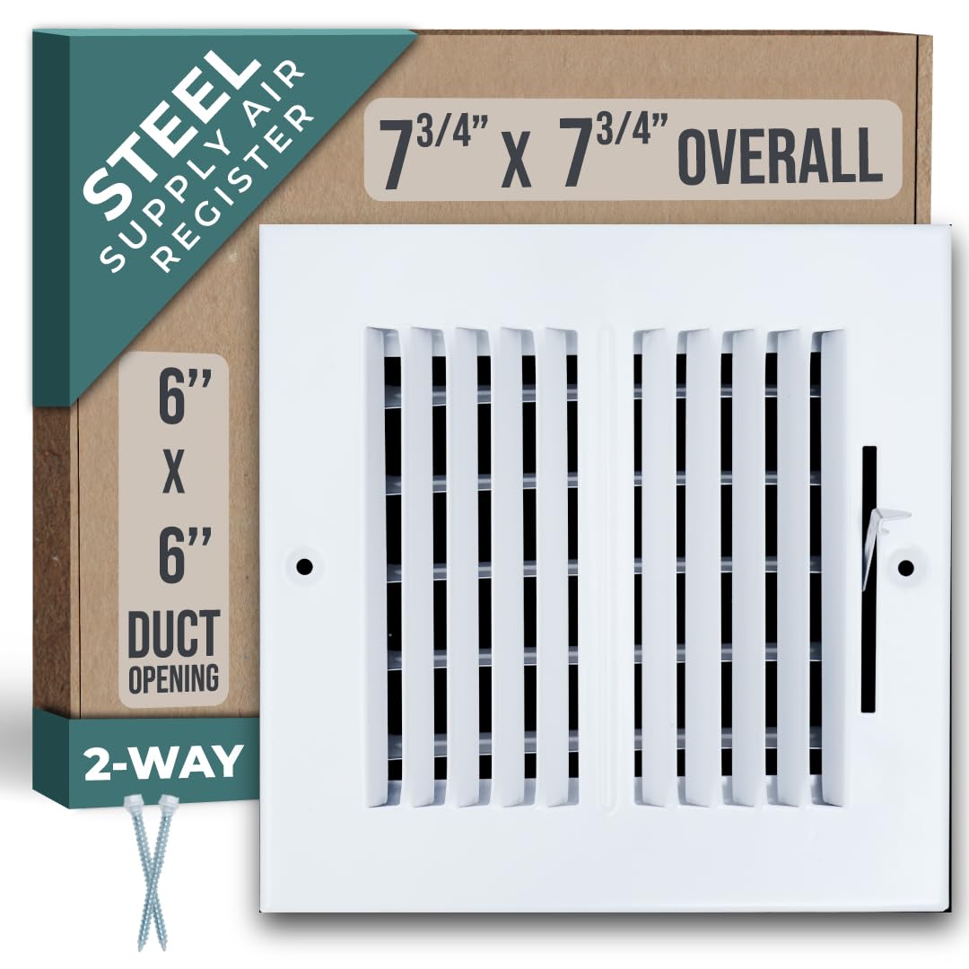 Handua Fits 6x6 Duct Opening 2 Way Steel Air Supply Diffuser by Handua | Register Vent Cover Grille for Sidewall and Ceiling | White | Outer Dimensions: 7.75" X 7.75"