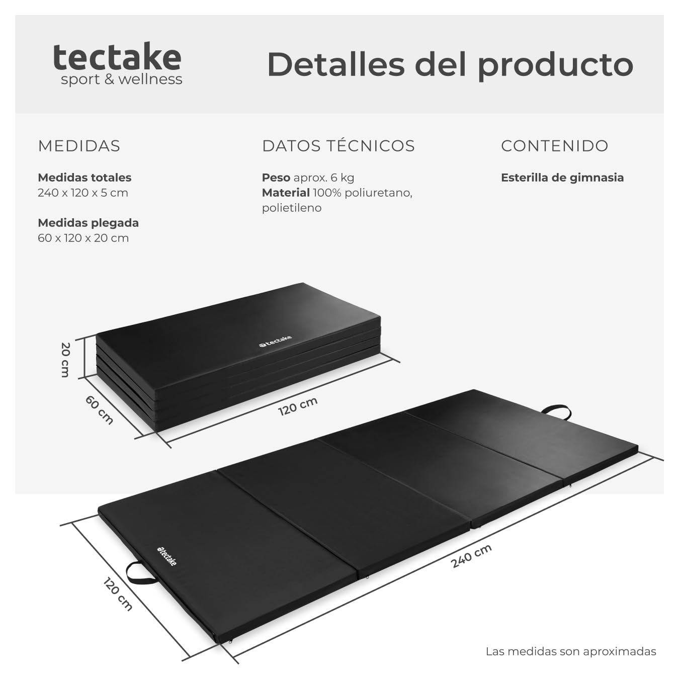Tectake Colchoneta de gimnasia plegable portátil para fitness y pilates