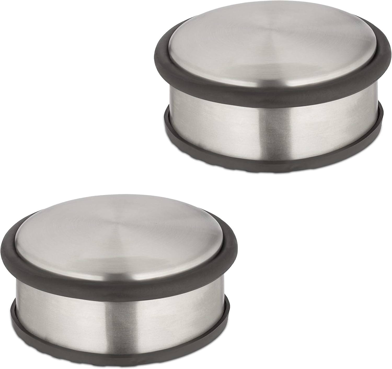 Relaxdays Door Stop, Set of 2, H x D 4.5 x 10.5 cm, Flat & Heavy, Non-Slip, Door Slam Brake, Stainless Steel, Silver/Black