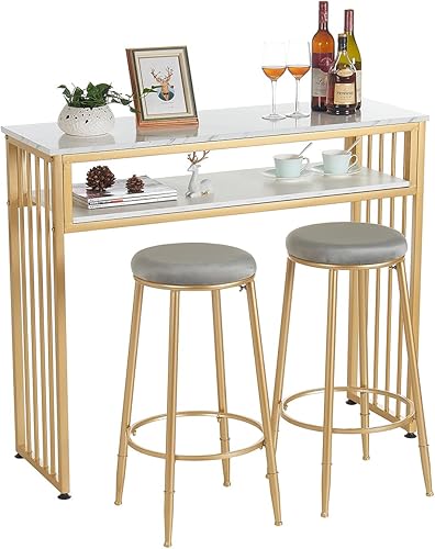 Miniatura 7 de GOLASON Mesa de bar negra, mesas de pub superiores altas para cocina, mesa de comedor moderna con estante de almacenamiento abierto