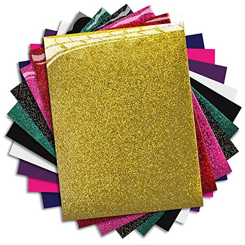 MiPremium PU Heat Transfer Vinyl HTV, Iron On Vinyl Starter Pack, Assorted Bundle Kit of Heat Press Vinyl in 10 Most Popular of HTV Glitter & Plain Colors, Easy to Cut & Press HTV Vinyl (10 x Pack)