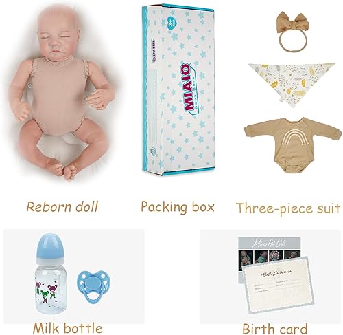Miniatura 5 de Muñeca de bebé realista Reborn de 17 pulgadas, muñeca de bebé recién nacida, cuerpo de vinilo suave, posable, con kit de alimentación, caja de