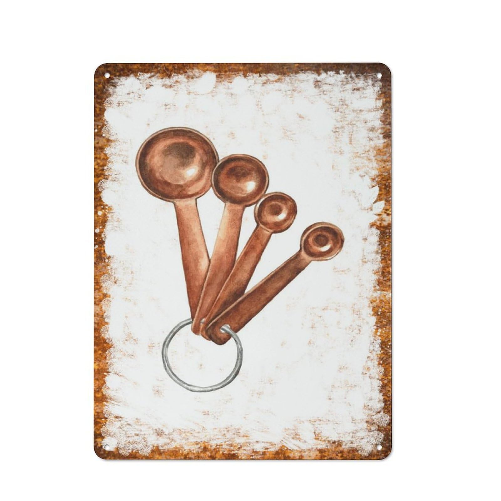 Metal Tin Sign Measuring Spoons Watercolor Pattern Vintage Rustic Wall Art Kitchen Bathroom Bedroom Living Room Cafe Farmhouse Entryway Office Garage Home Bar Laundry Room Porch Patio 6x8 Inch