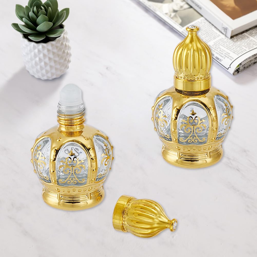 CREATCABIN 4 Unidad Frascos Roll-On 15 ml Perfume Aceite Árabe Vidrio Dorado Vacío Recargable Tapas Viajes