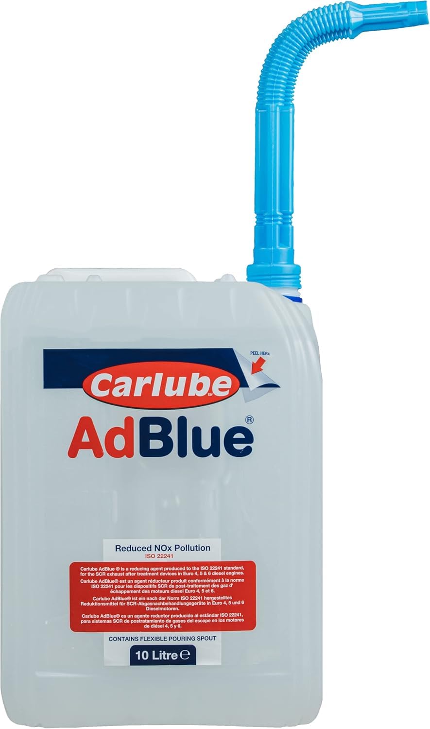 Carlube AdBlue 10L con Beccuccio Integrato Antigoccia, Fluido AUS32 per Motori Diesel Euro 4 5 6, Compatibile SCR, Riduce Emissioni NOx, Conforme ISO 22241