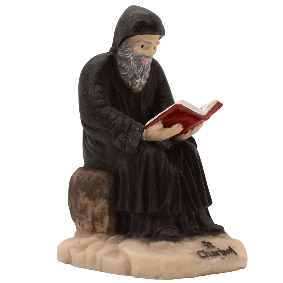 VILLAGE GIFT IMPORTERS Small Statue of Saint Charbel Reading | 2.75" Tall | Catholic Figurine | Christian Home Decor for Shelf, Desk, or Nightstand | Made in Italy