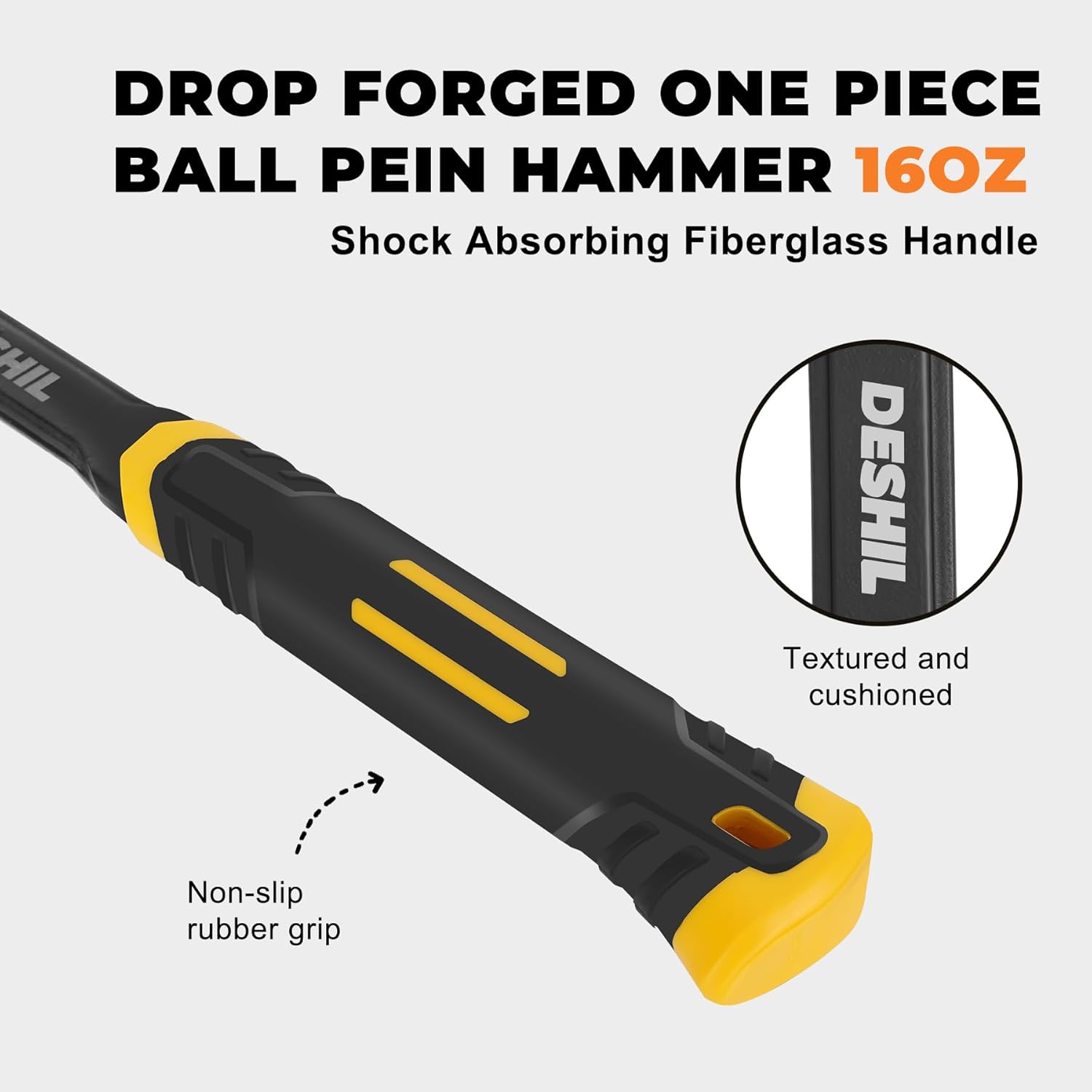 Ball Peen Hammer 16 oz, Drop Forged One Piece Ball Pein Hammer, Metalworking Tool with Forged Steel Construction & Shock Absorbing Grip