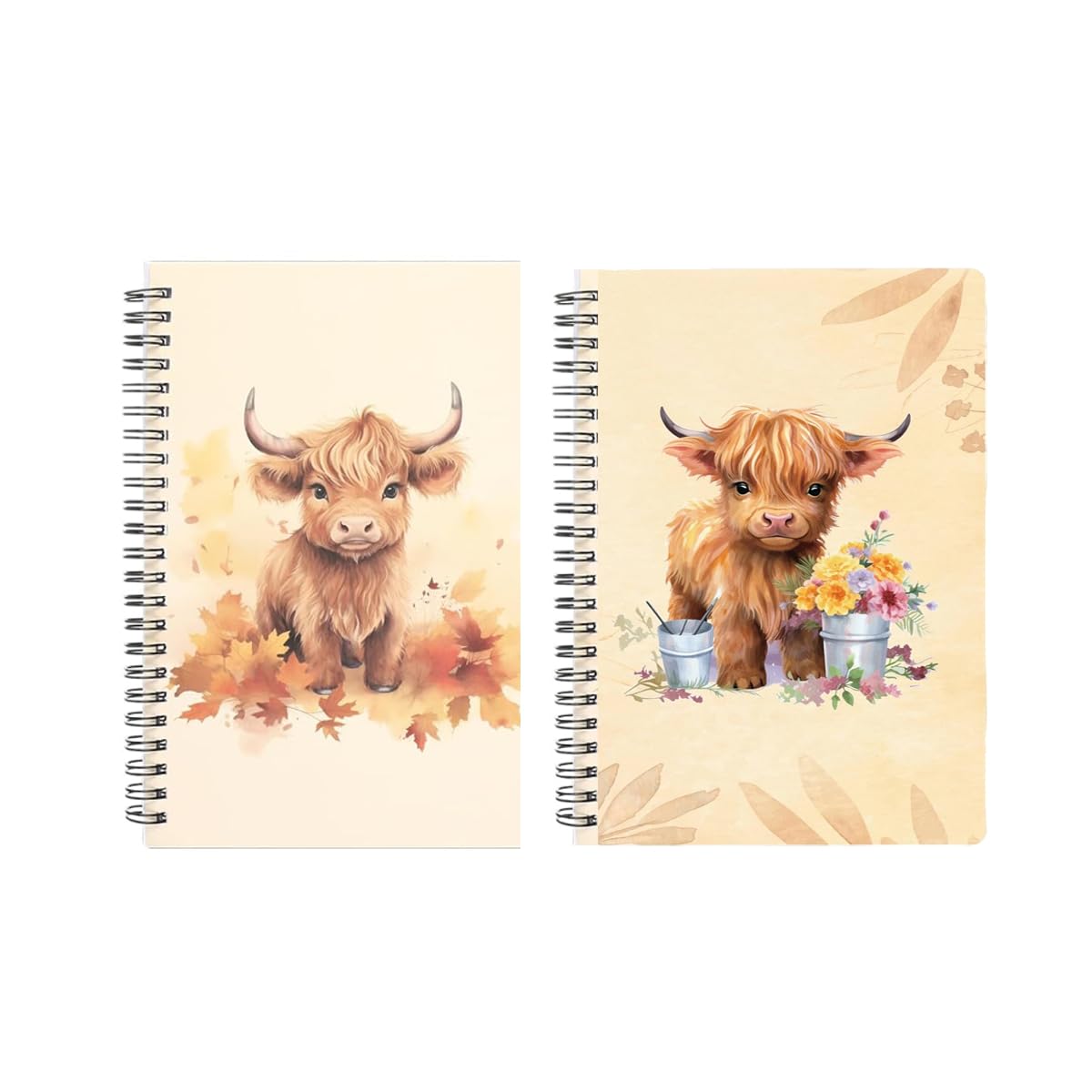IFUDE 2 PCS Cute Highland Cow Wirebound Notebooks A5 50 sheets 100 Pages Memo Diary Notes Study Journal School Work for Kids School Classroom Office
