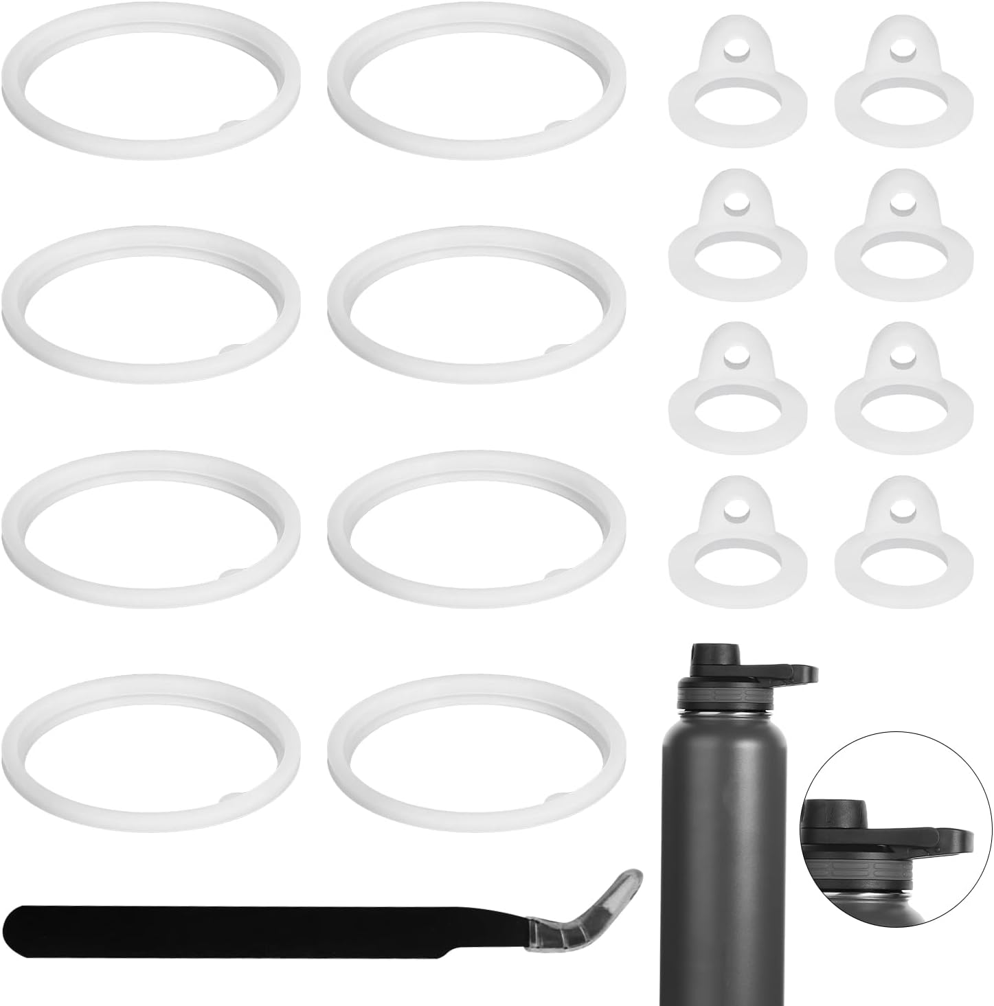 PEUTIER 17pcs Water Bottle Lid Replacement for Thermoflask 24/32/40/64oz, Water Bottle Gasket Replacement Accessories Part O Ring Silicone Seal Ring Compatible with Thermoflask Spout Lid