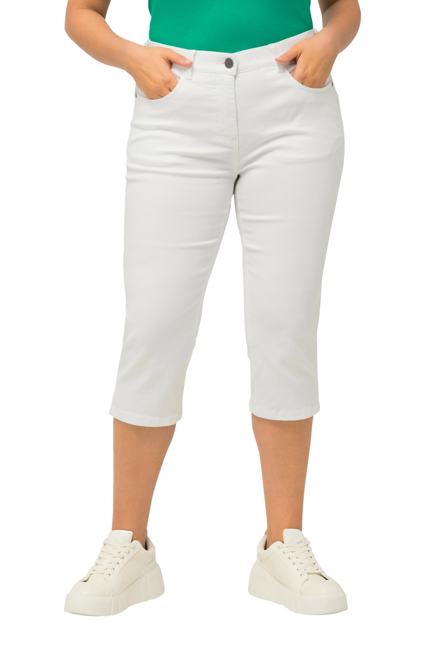 Ulla Popken Damen große Größen Übergrößen Plus Size Capri Jeans Sarah, schmale 5-Pocket-Form, Saumschlitz 818435