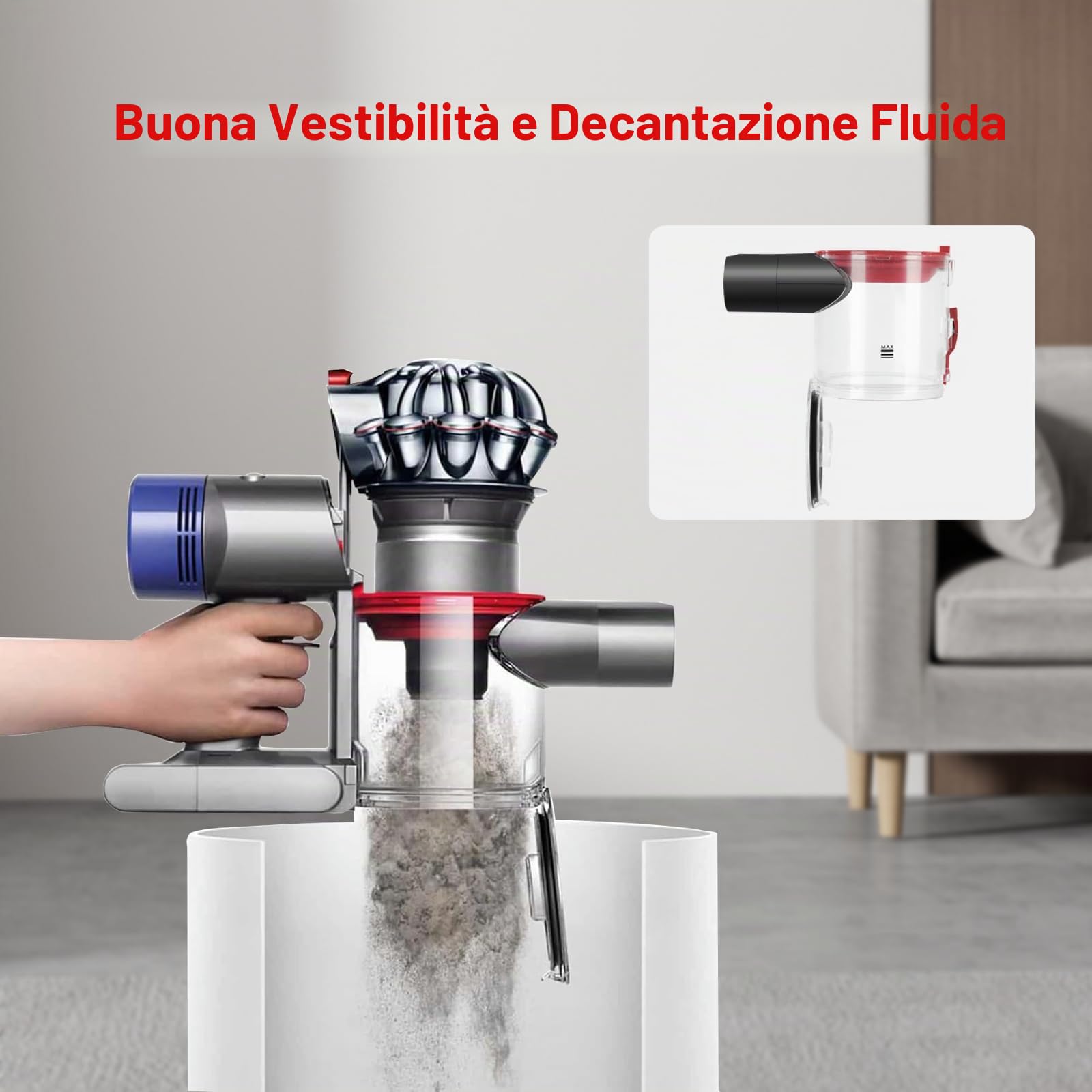 Contenitore Polvere per Dyson V7(SV11) V8(SV10), Ricambio del Cestino, Contenitore per la Polvere Trasparente e di Alta Qualità, Secchio per la Polvere Parte No.967699-01