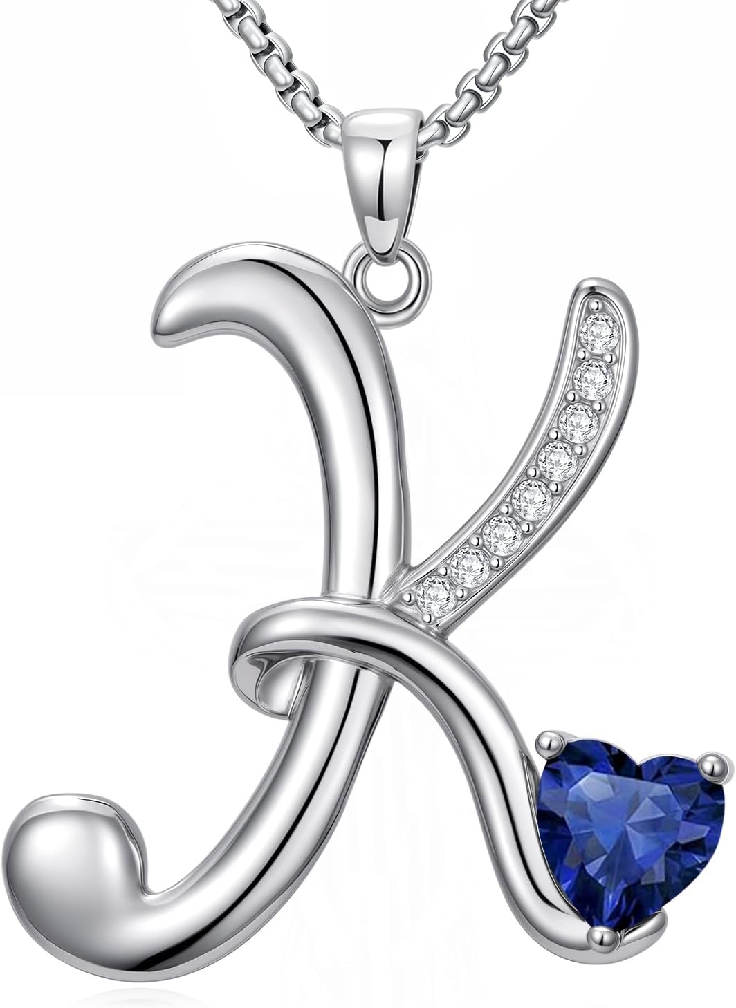 Valentines Day Gifts for Her Alphabet A to Z Initial Birthstone Pendant Necklaces for Women - 18k White Gold Plated Personalized Name Jewelry Valentine Mothers Day Birthday Gifts for Women Her Girlfriend(with Gift Box)