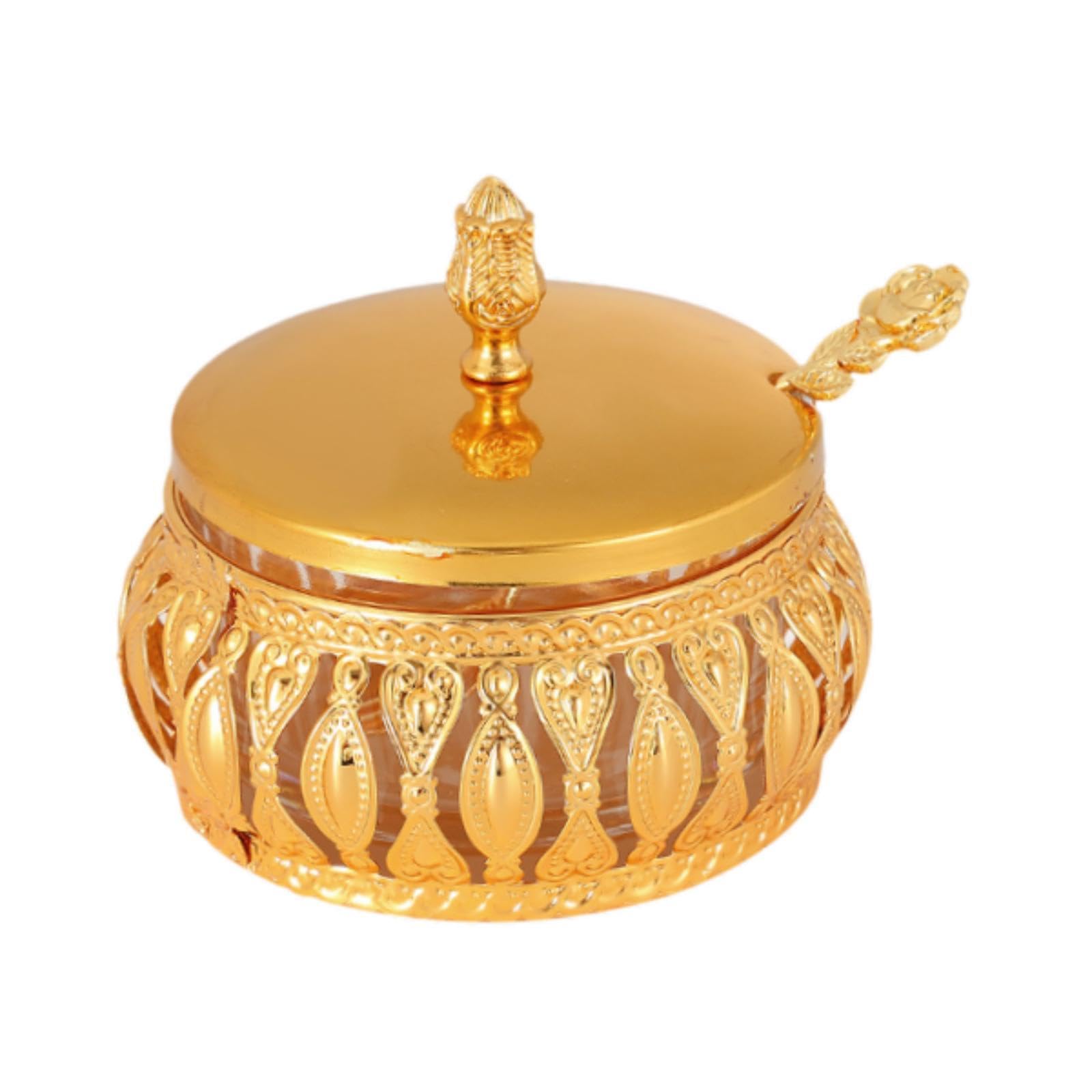 Sugar Bowl Salt Bowl Multifunctional with Lid and Spoon European Style Storage Jar Sugar Container for Home Cafe Kitchen Bar