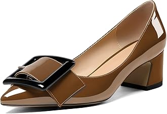 Eldof Pointed Toe Pumps,Classy 2 Inches Block Heel Chic Pumps, Confort Buckle Heel for Office Wedding Dress