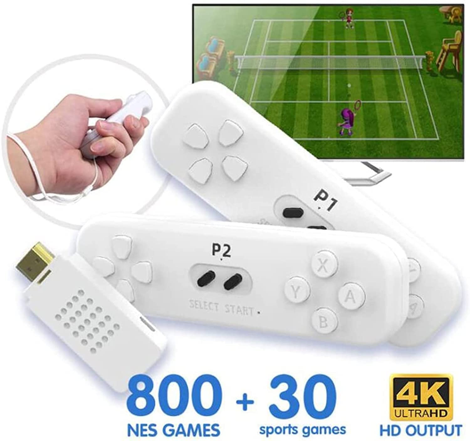 ZYTSHOP 4K HD Video Motion Perception Game Console, 30 Interactive Body Games, 800 NES Format Games, Classic Mini HD Doubles Game Machine Y2 FIT TV Game Machine