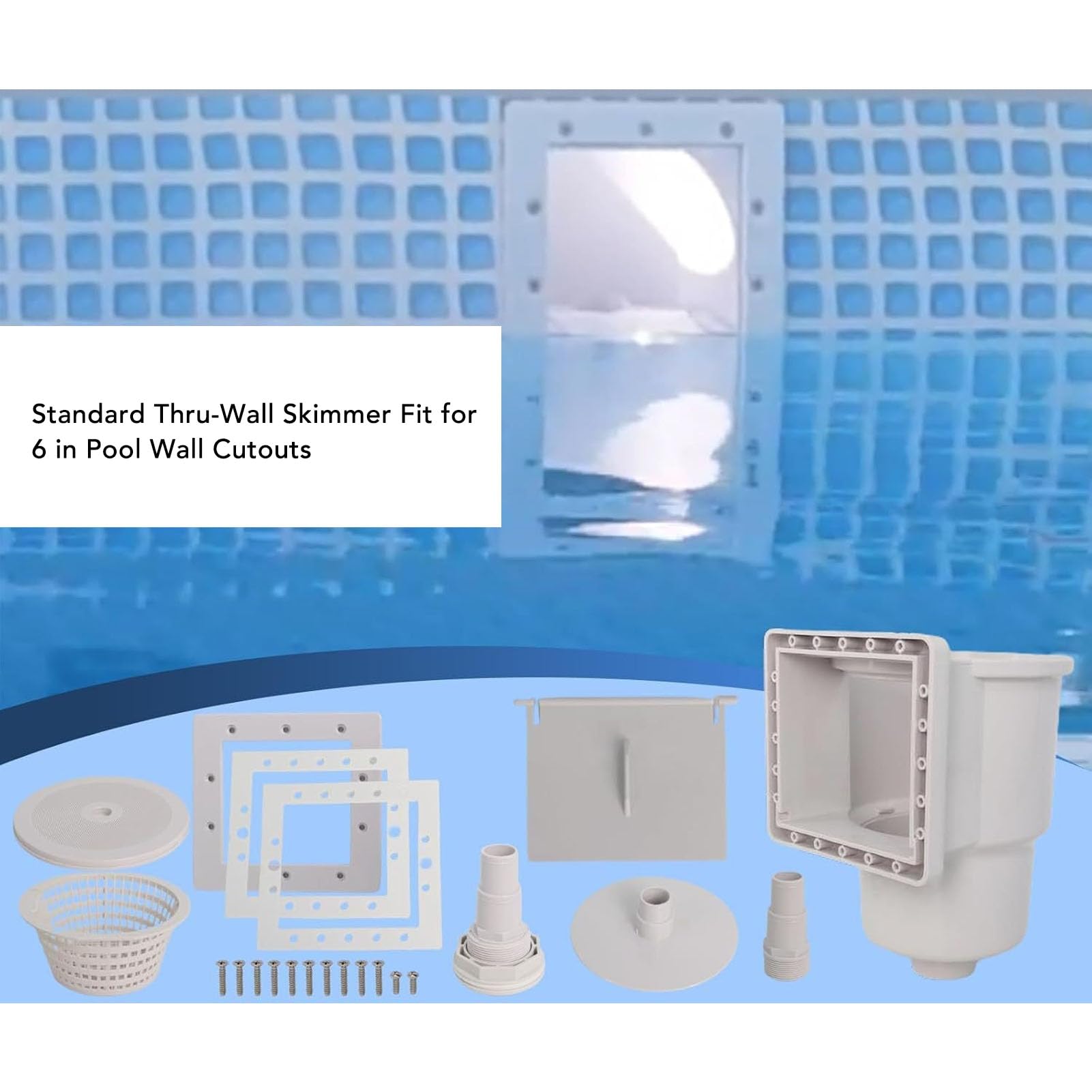 Skimmer della Piscina a Parete, Skimmer della Piscina Fuori Terra per SP1091LX, Kit di Accessori per Skimmer di Piscine, per Aperture da Parete da 6 Pollici