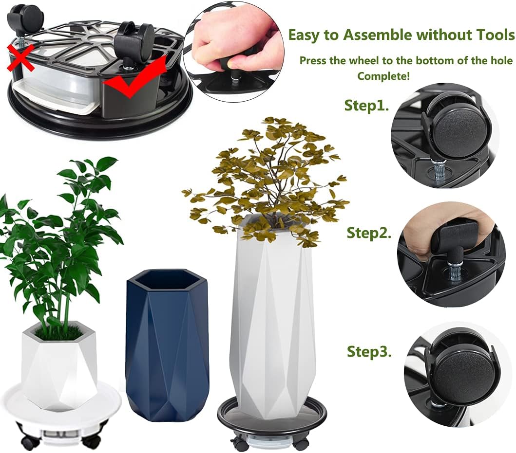 Plant Caddies with Wheels Round Plant Stand Planter Trolly Heavy Duty Plant Tray Flower Pot Mover with Caster Wheels and a Water Container(15inch 1Pcs White)