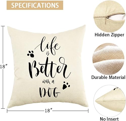 Miniatura 6 de Ogiselestyle Funda de cojín única Life is Better with A Dog Lover con cita para sofá, decoración sencilla del hogar, funda de almohada de 18 x 18