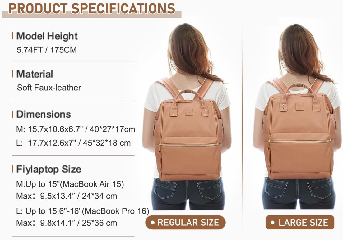 Kah&Kee Leather Laptop Backpack for Women, 14-15 Inch Professional Work Bag, Water-Resistant Vegan Leather Doctor Bag Backpack for Teacher, Nurse & Travel, Fits MacBook Air 15 (Tan Pink,Medium) - Image 5