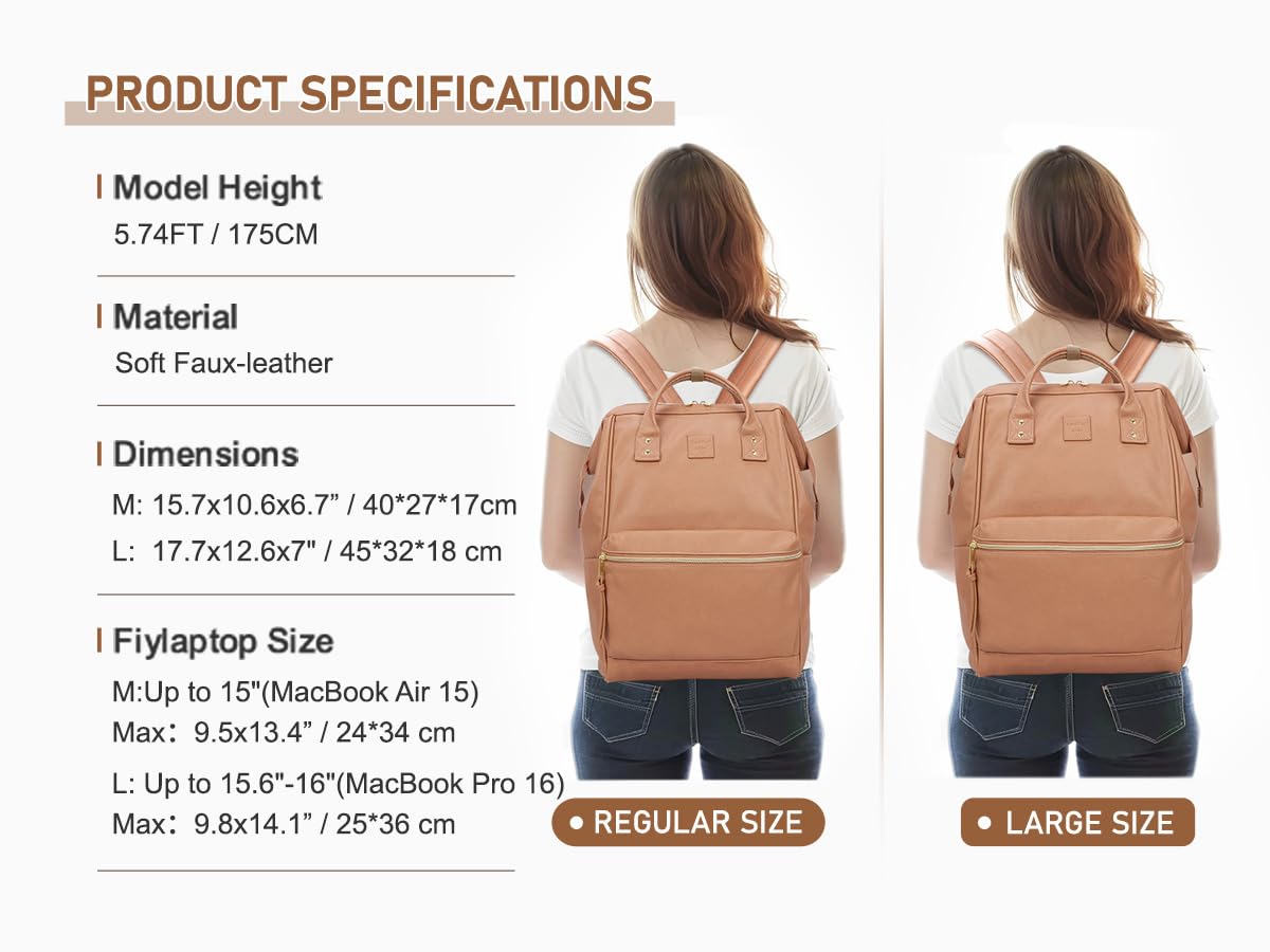 Kah&Kee Sac à Dos Cuir Femme - Portable Ordre PC Compartiment pour Collège, Voyage, Loisir et Travail