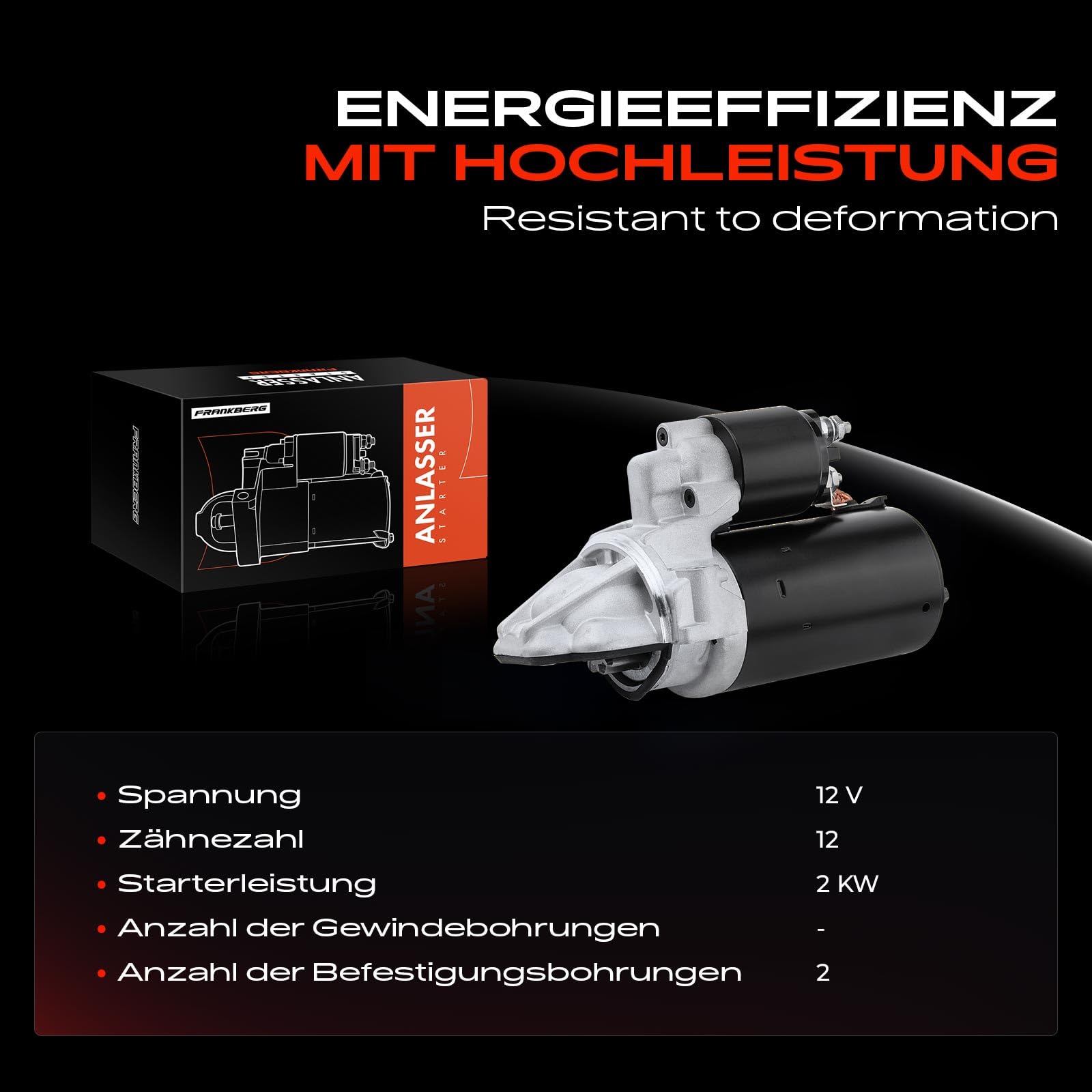 Frankberg Motor de arranque diésel 2 KW 12 V 1745176 1740948 | 12 Zähnezahlahl; Compatible con: Autobús de tránsito V363 FAD FBD, Caja de puente, Caja de tránsito FA, Autobús Jumper