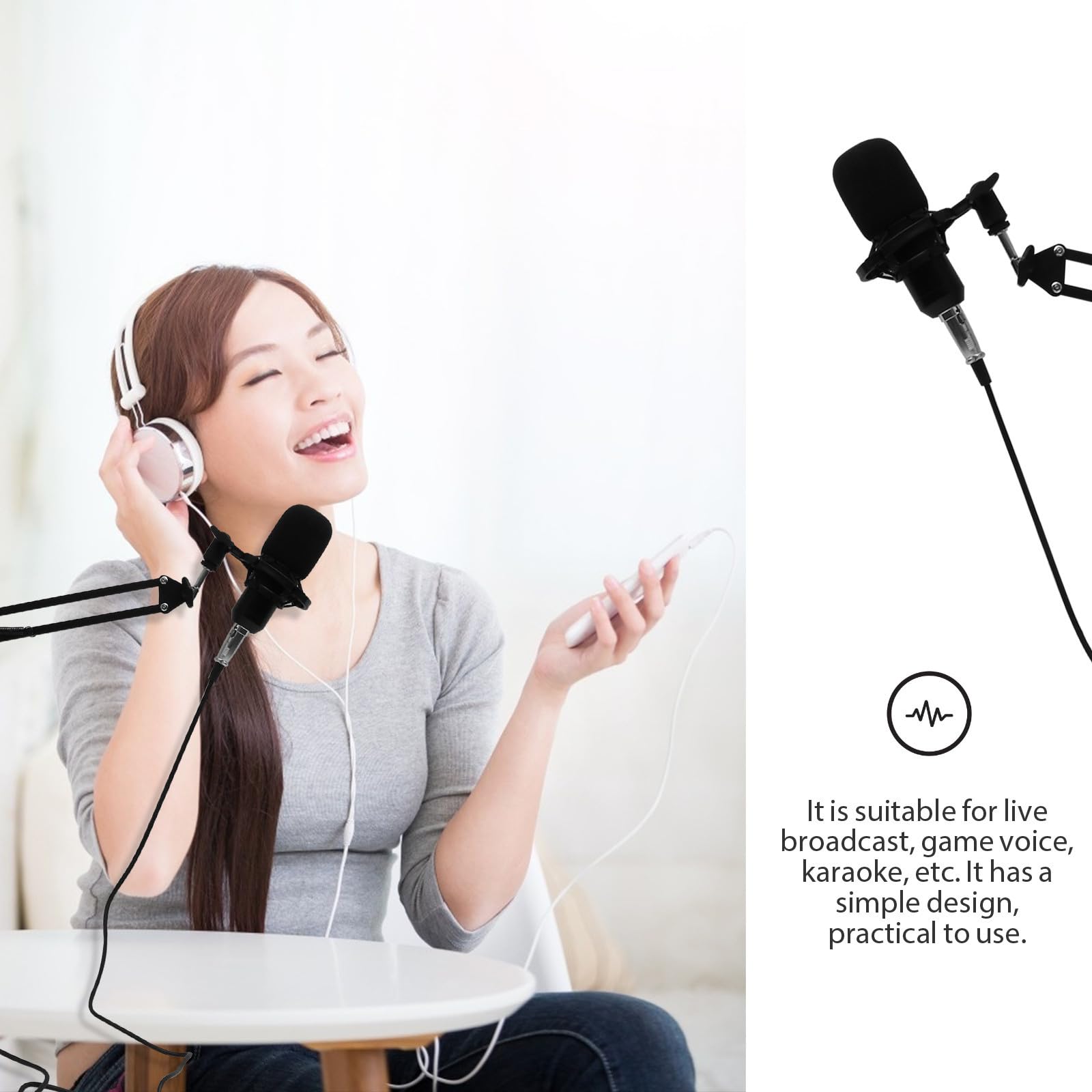 Ciieeo 11 Pezzi Kit Microfono Condensatore per Live Broadcast e Voce | Capacità 1765 Mah, Nero, Supporto a Cantilever Incluso, Metallo e Spugna-plastica