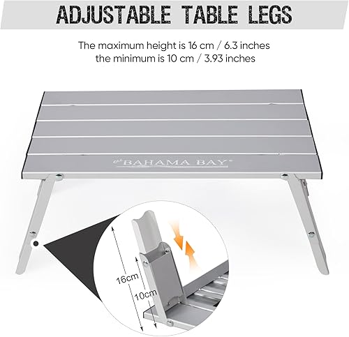 Miniatura 5 de Old Bahama Bay Mini mesa de aluminio ultraligera, capacidad de peso de 66 lbs30 kg, mesa de playa pequeña plegable con patas retráctiles, adecuada