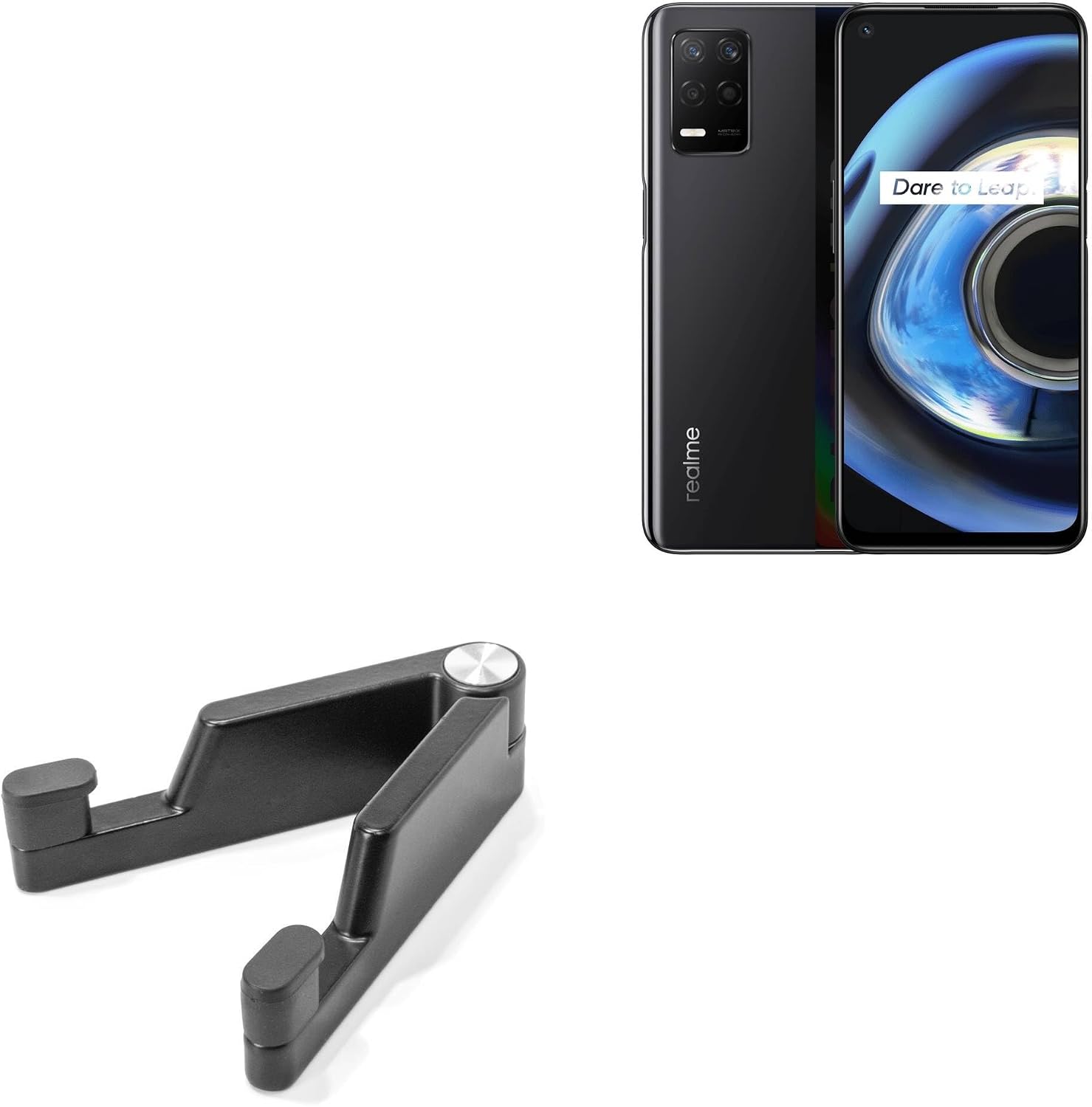 BoxWave Stand and Mount Compatible with Realme Q3 - Desktop Aluminum SoloStand, Adjustable Hands-Free Portable with Rubber Feet - Jet Black