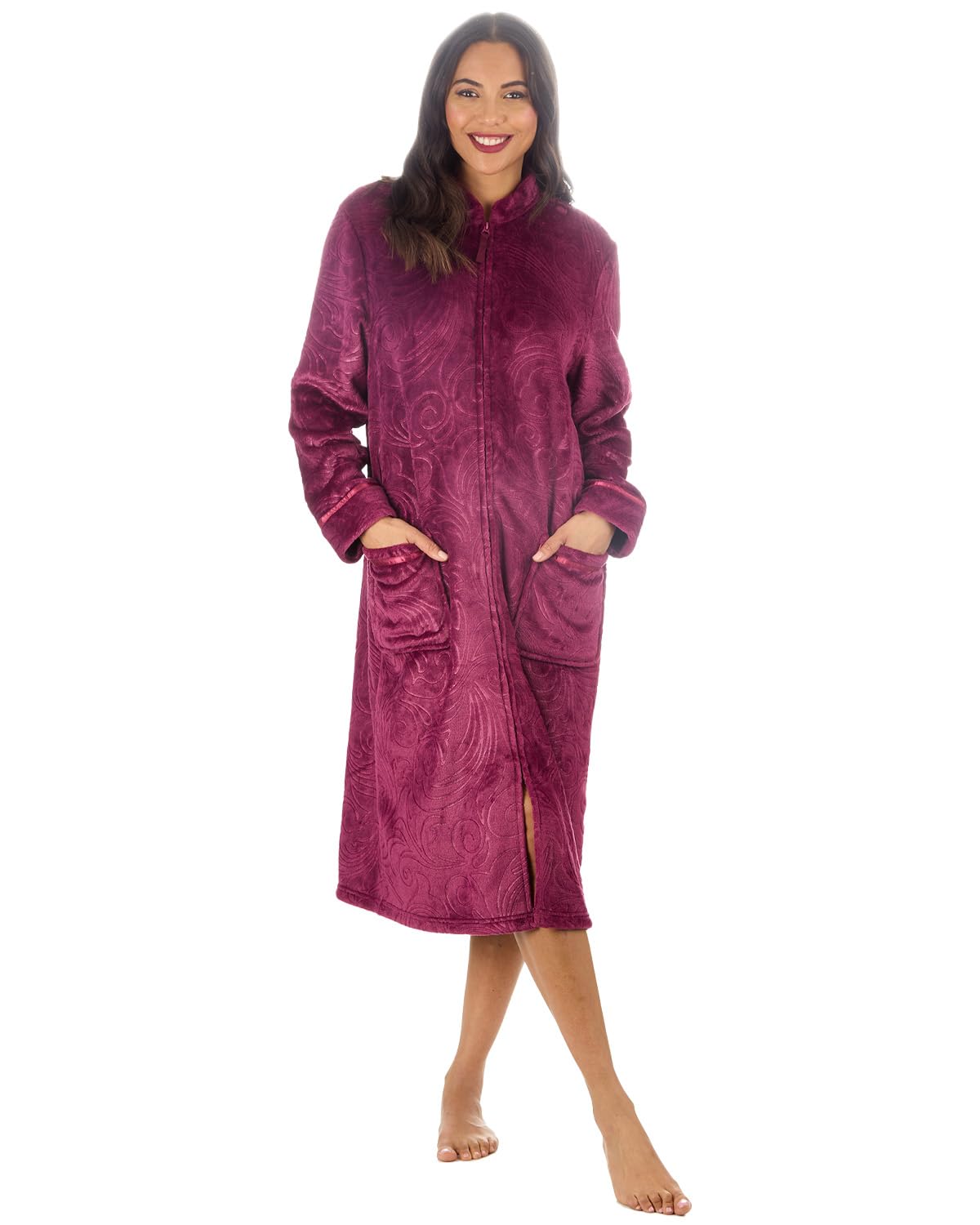 Slumber Hut Ladies Burgundy Embossed Zip Gown 10-12 Uk Size