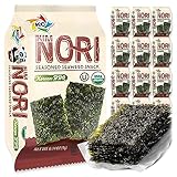 KIMNORI Seasoned Seaweed Snacks Sheets – Organic Korean BBQ Flavor 12 Individual Packs Roasted Crispy Premium 100% Natural Laver Kim Nori 4g 0.14 Ounce 김 のり 海苔 紫菜