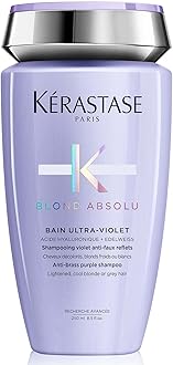 Kérastase Blond Absolu, Anti-Brass Purple Shampoo, Toning, For Cool Blondes and Grey Hair, With Hyaluronic Acid and Edelweiss Flower, Bain Ultra Violet, 250 ml