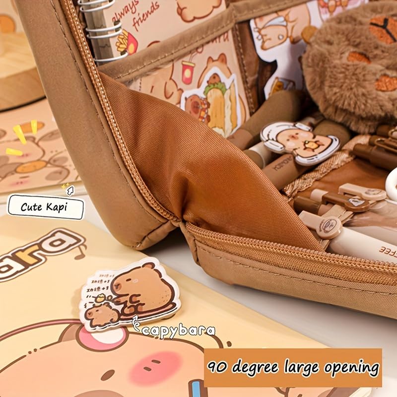 Image of Capybara Pencil Case Multi-Layer Plush Capybara Stationery Bag - Kawaii Capybara Gifts for Office or Travel Perfect for Capybara Lovers