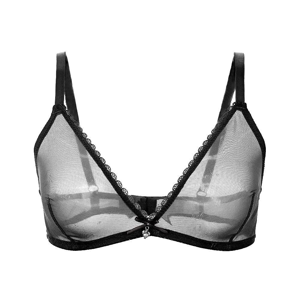 varsmiss Women Sheer Mesh Transparent Unlined Bra Sexy Wireless Underwear: Wireless 3 Pack: Wine Red+black+white Small