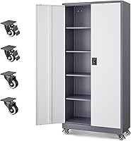 Vista 21 de Letaya Armarios de almacenamiento de metal para garaje con puerta con cerradura y estantes ajustables, gabinetes de herramientas de acero