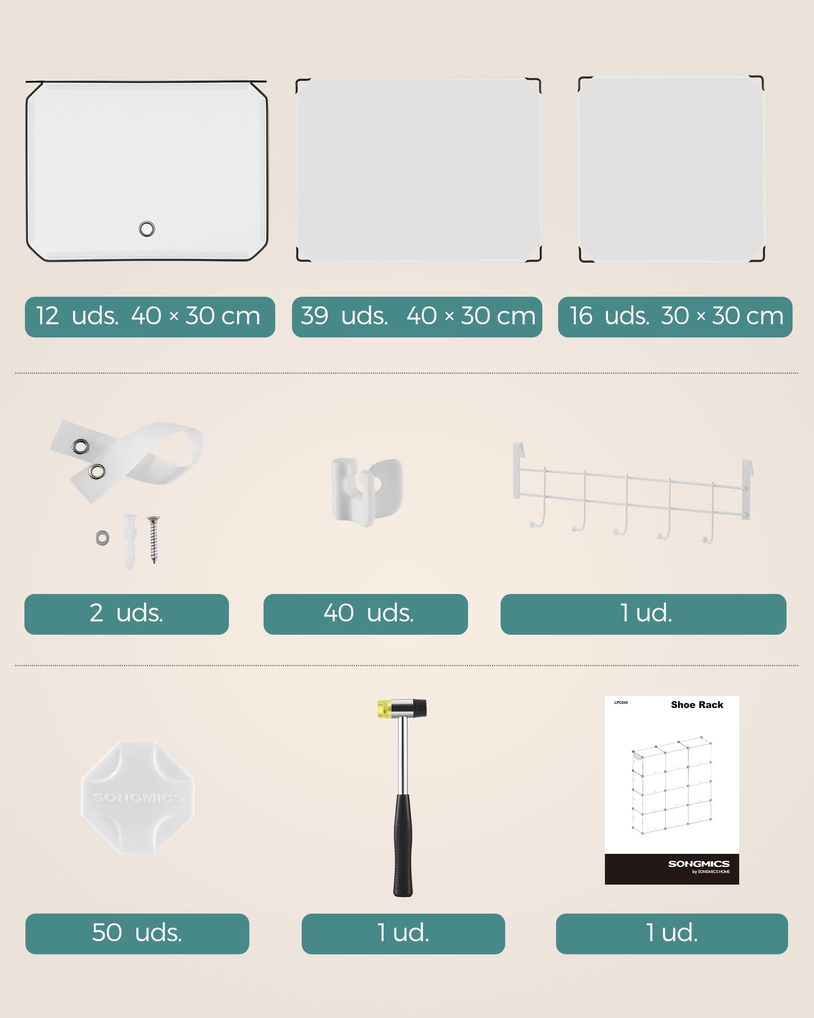 SONGMICS Mueble Zapatero Plástico, 12 Compartimentos para 48 Pares de Zapatos, con Puertas, Estructura de Acero y Estantes de Plástico, Armario para Dormitorio, Blanco Nube y Transparente LPC040W01