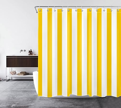 Miniatura 3 de LB Yellow and White Shower Curtain for Bathroom, Modern Striped Bathroom Curtains Geometric Patterns Vertical Stripe Washable Polyester Fabric