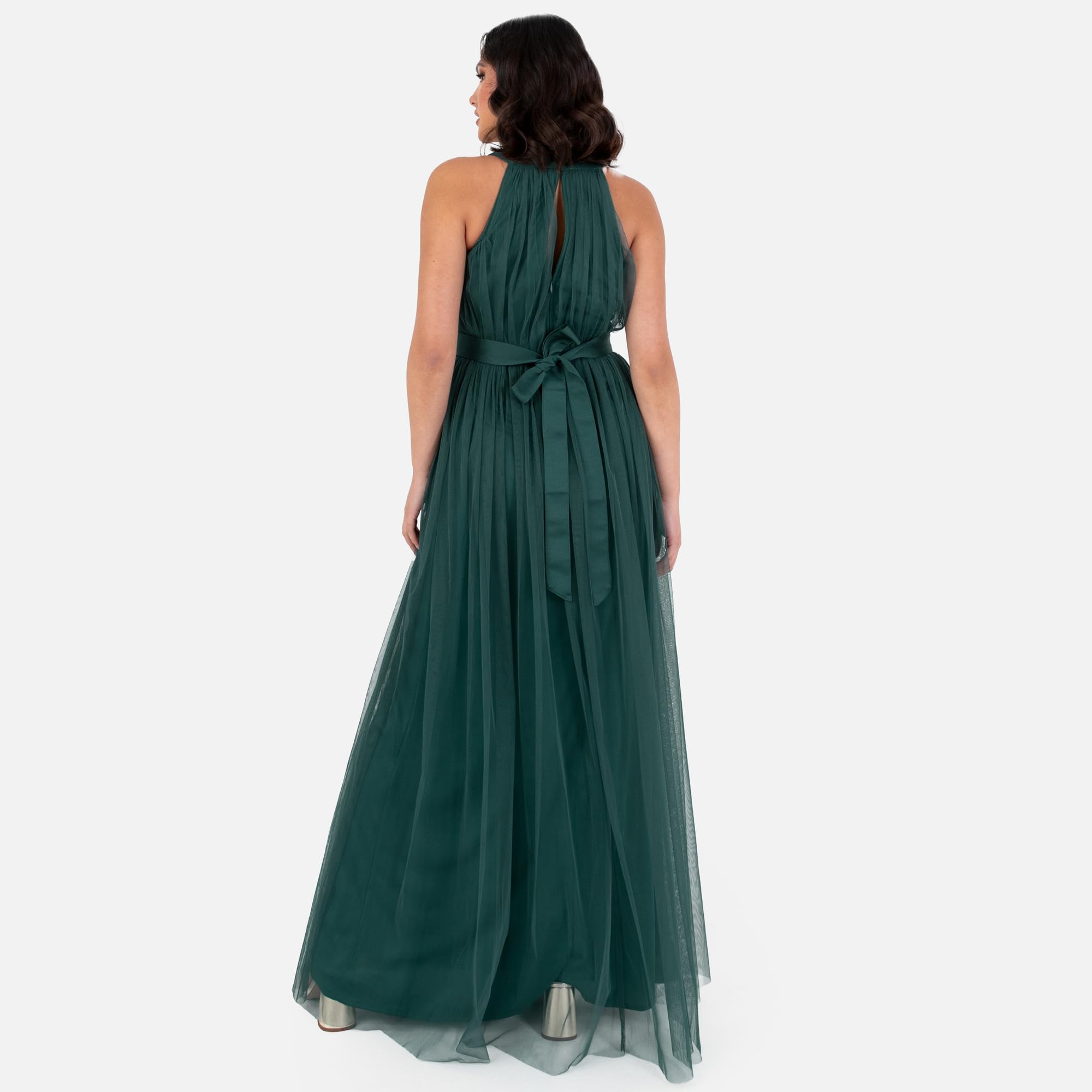 Anaya with Love Ladies Maxi Dress for Women Halter Neck Long Sleeveless with Belt A Line Evening Gown Ball Prom Wedding Guest Bridesmaid Vestito Donna (Pacco da 1)