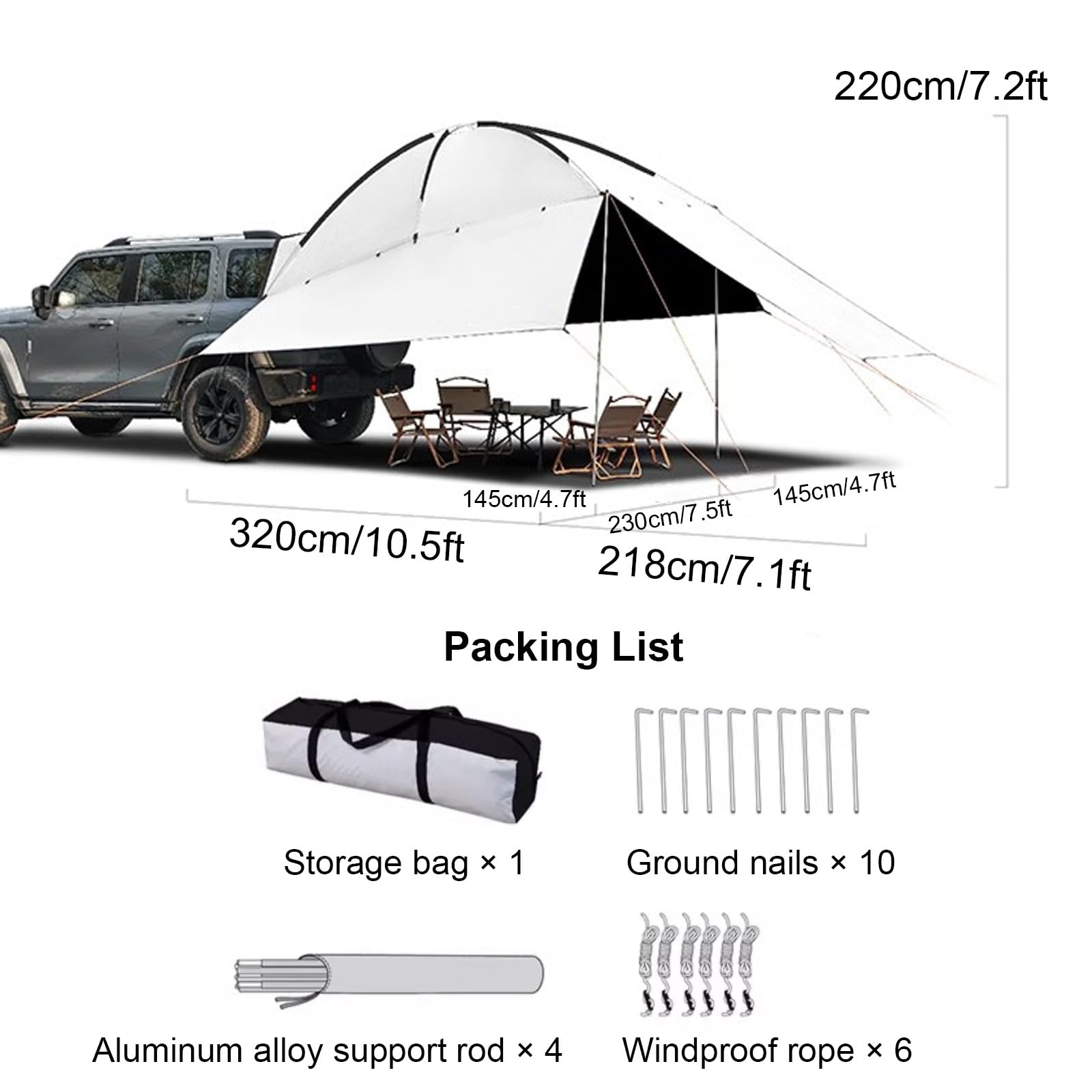 Tendalino Auto Tendalino Camper Tenda Auto, Tessuto in Poliestere 190T, Impermeabile e Anti-Sole PU 2000mm UPF50+, per Campeggio, All'aperto