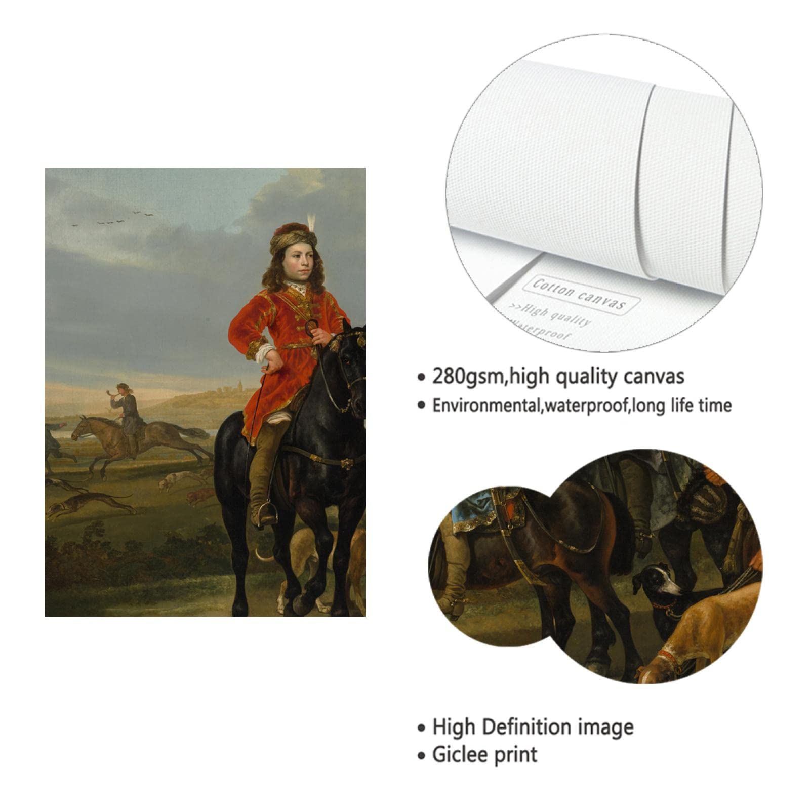 Wandbild auf Leinwand Aelbert Cuyp Reiterporträt von Cornelis und Michiel Pompe Van Meerdervoort Bauernhaus gerahmt Leinwand Kunst Dekor 70x100cm Innenrahmen