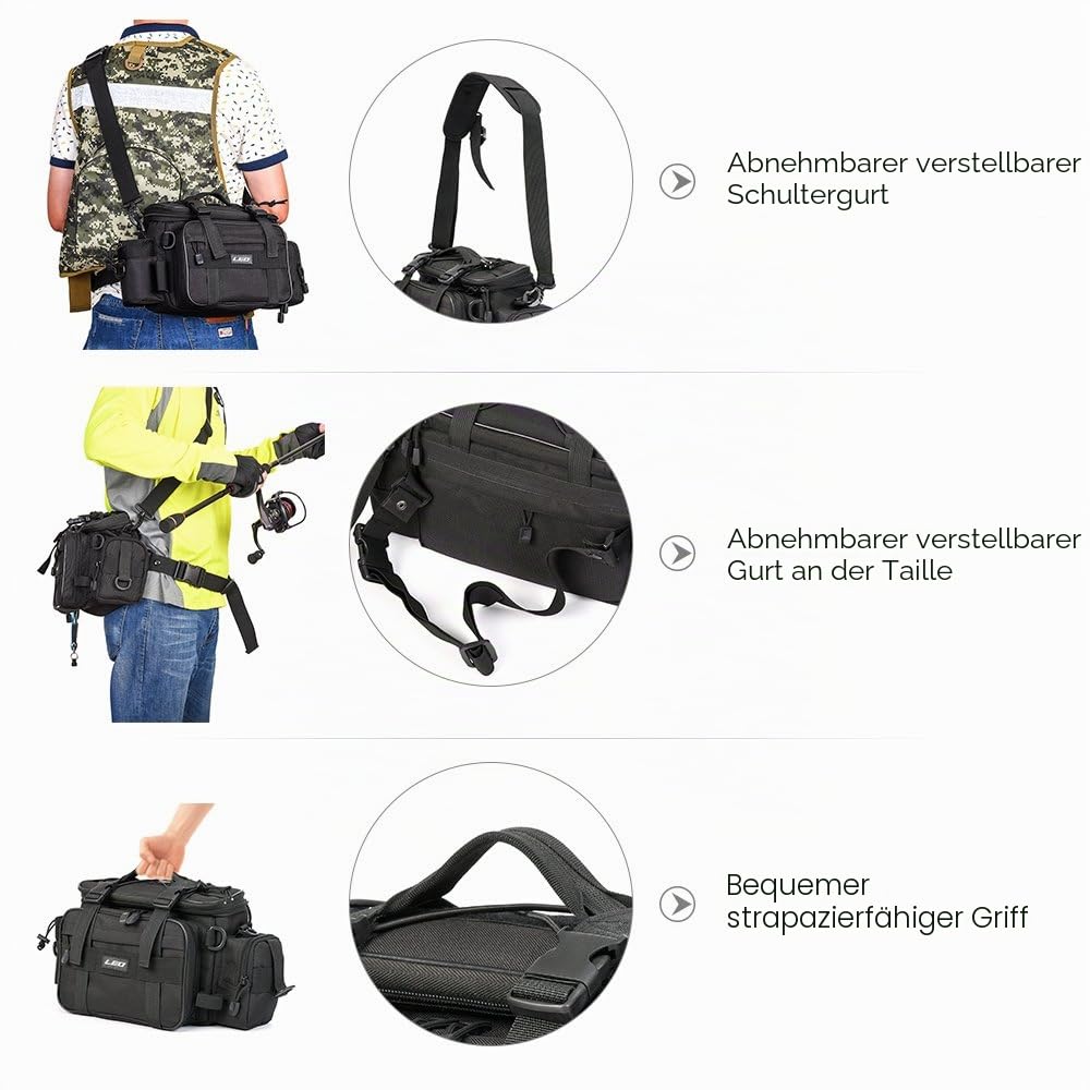 LIXADA Große Angeltasche zur Aufbewahrung von Ködern, multifunktional, Angeltasche, zweilagig, mit Schulterriemen