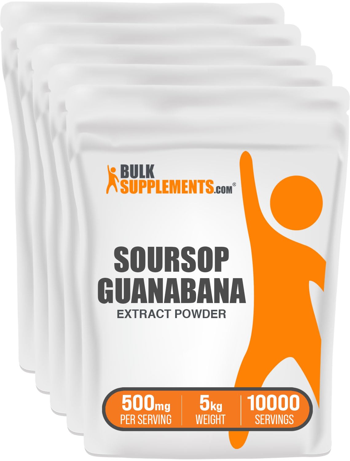 BulkSupplements.com Guanabana Extract (Soursop) - Sourced from Annona muricata Fruit, Graviola - Gluten Free - 500mg per Servings, Pack of 5 (5 Kilograms - 11 lbs)