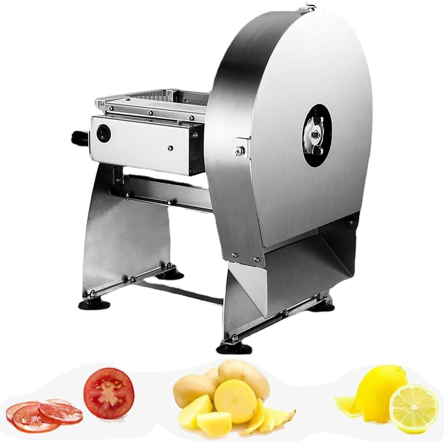 Electric Vegetable Slicer, Commercial Fruit Slicer, 0-10mm Adjustable Thickness, Stainless Steel Cutter, Food Slot Size 25x13cm, Convertible to Manual, Suitable for Potatoes, Lemons, Tomatoes